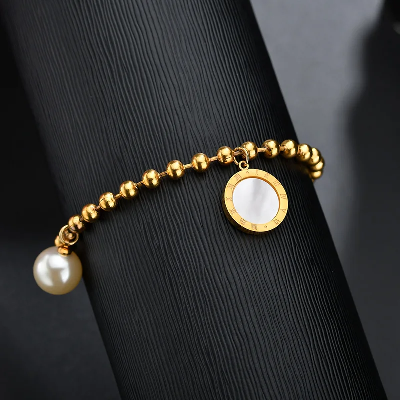 ELSEMODE Цепочка Из Бисера римские цифры письмо браслет с жемчужными подвесками