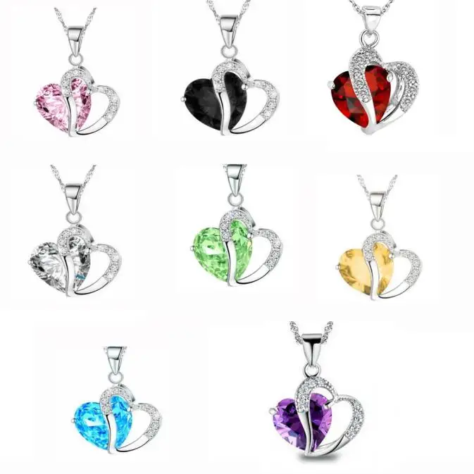 2019 Women Elegant Necklace Silver Chain Crystal Rhinestone Heart Pendant Necklaces Ladies Fashion Jewelry Accessories Wholesale | Украшения