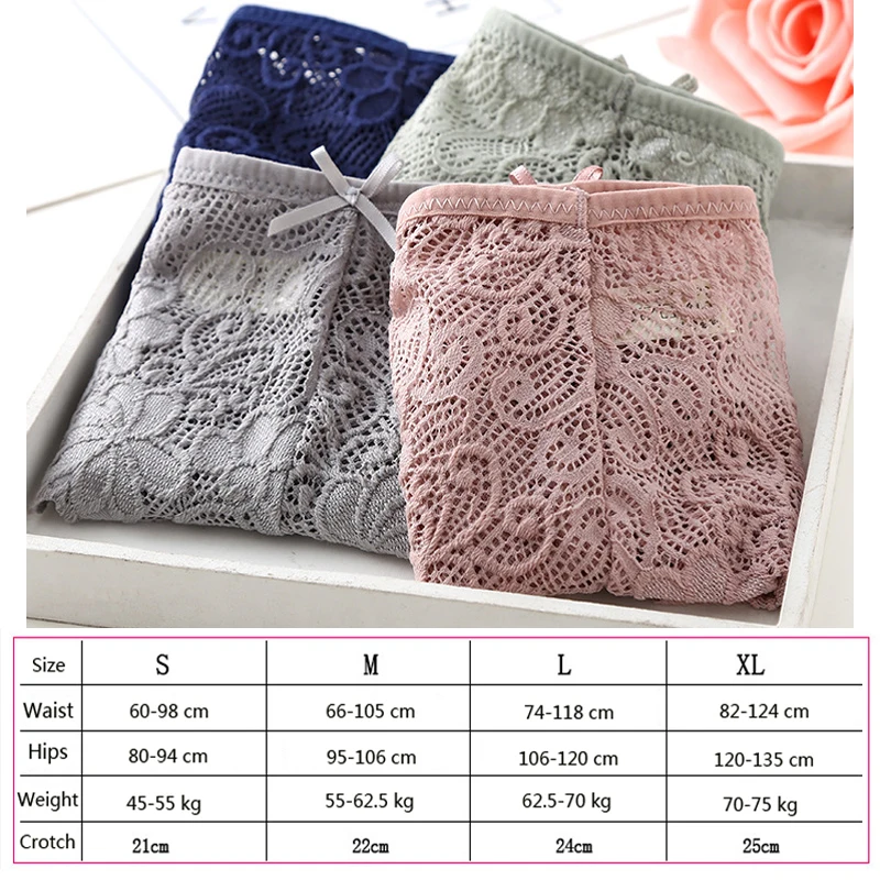 3 шт. женские кружевные прозрачные трусики из хлопка