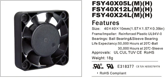 Free Shipping FONSONING Fan 4010 12V 0.05A 4500 DVR FSY40S12L Cooling fan