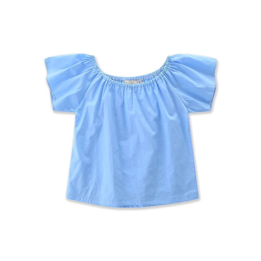 Новый летний модный синий топ с рукавом реглан в европейском и американском