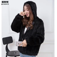 real mink knitted coat fashionable fur coat with chinese fur winter jacket womens fur coat with lining hooded black coat