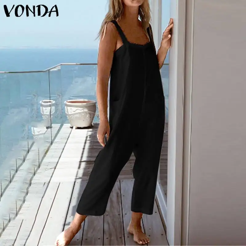 Женские повседневные хлопковые комбинезоны VONDA белые однотонные Свободные