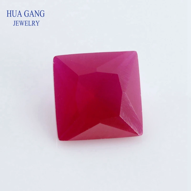 

5# Rose Red Matte Bottom Synthetic Corundum Gems Stones Square Shape Princess Cut Beads For Jewelry 2x2~10x10mm Free Shipping