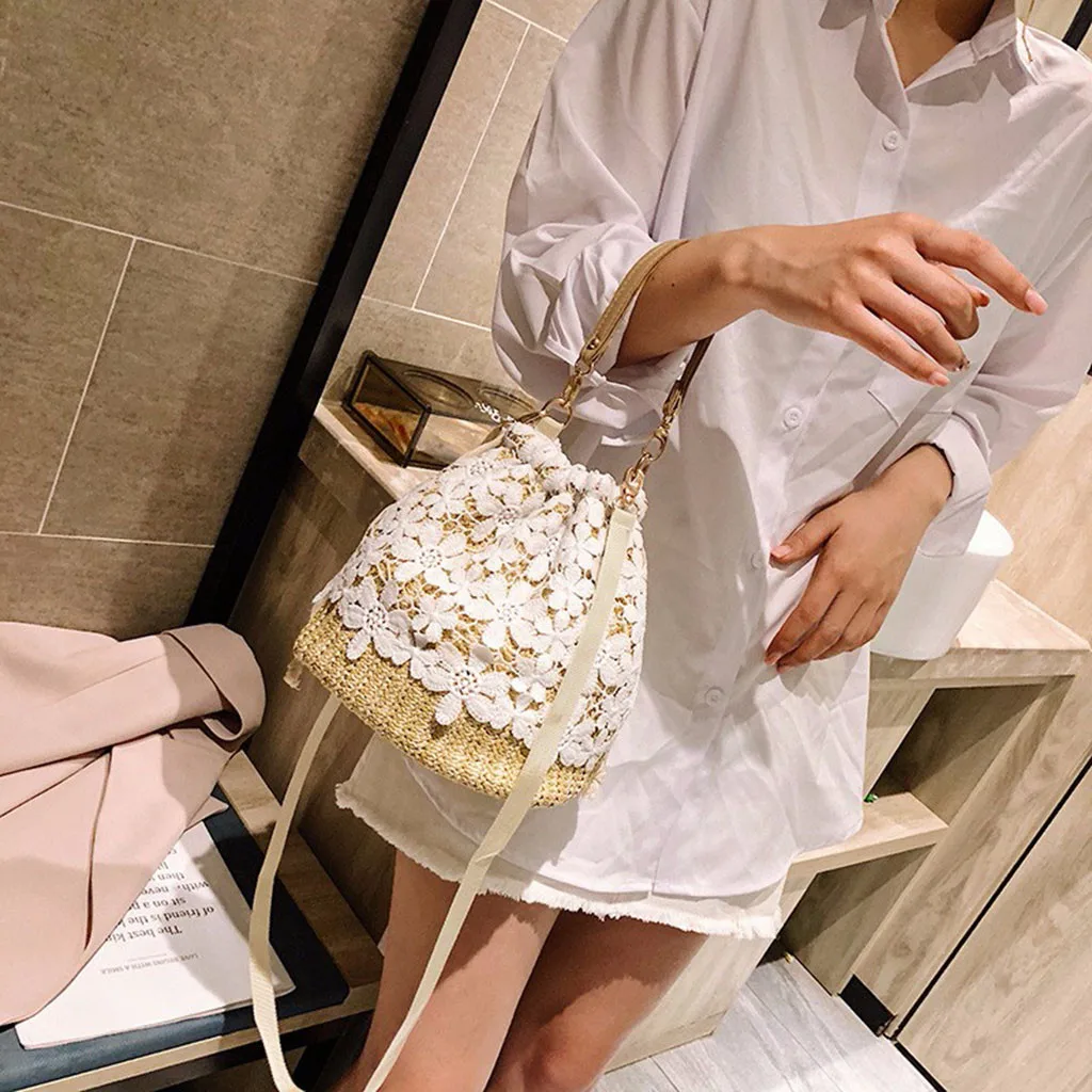 Женские сумки летние плетеные пляжные из ротанга богемные модные кружевные на