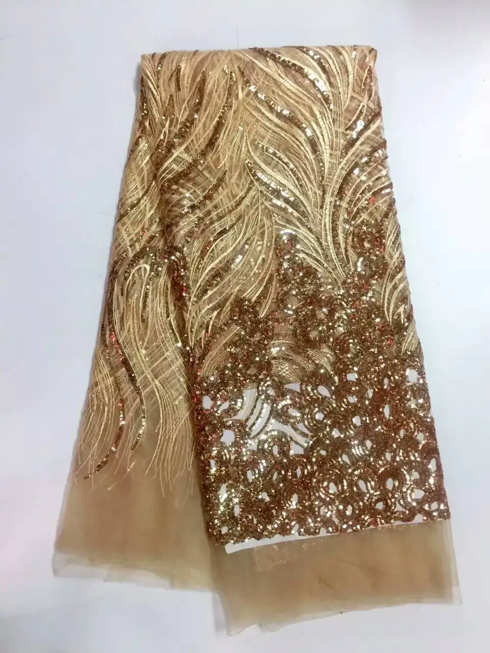 

2017 Upscale French Net Champagne/Red Sequins Lace High Quality African Tulle Lace Fabric Sequins Wedding Nigerian lace K-J10361