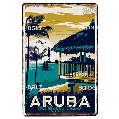 [SQ-DGLZ] Summer Hawaii Metal Tin Sign Aruba Plaque Paint Australia Wall Decor Beach Painting Plaques