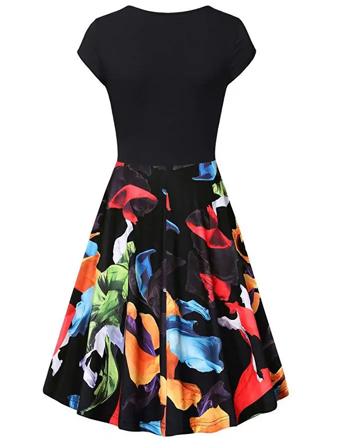 S-3XL Plus Size Summer Women Dresses Female Floral Print 50S 60S Vintage Rockabilly Dress Casual Dot A-Line Retro Dress Vestidos
