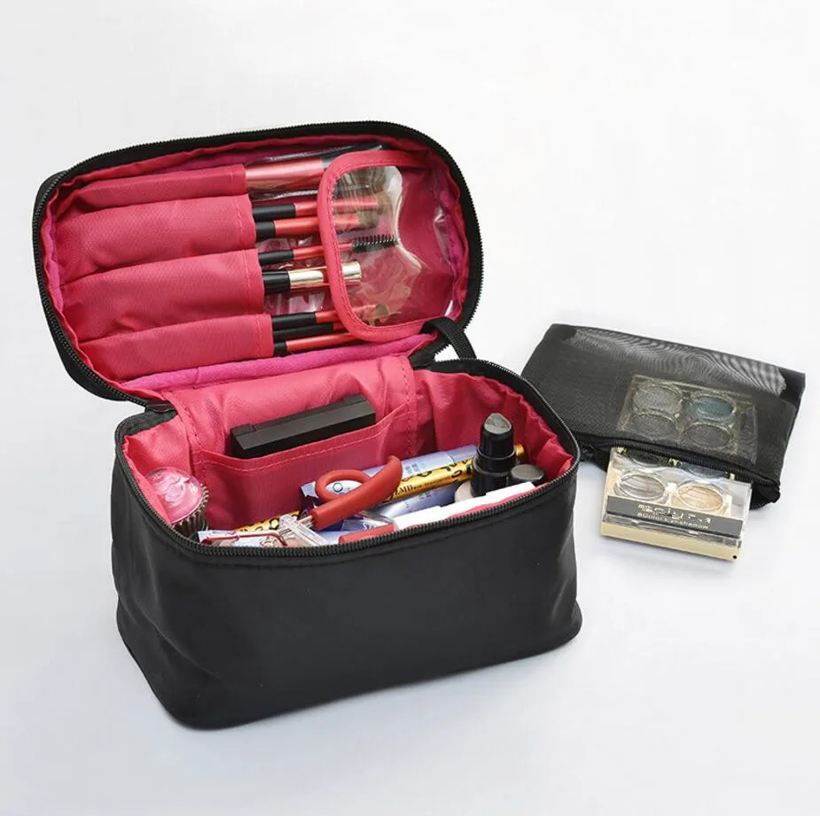 black red Новое модное черное платье Для женщин косметичка высокое качество нейлоновая сумка для косметики в дорогу молния портативная макияжная сумка багажник косметички - Цвет: black red
