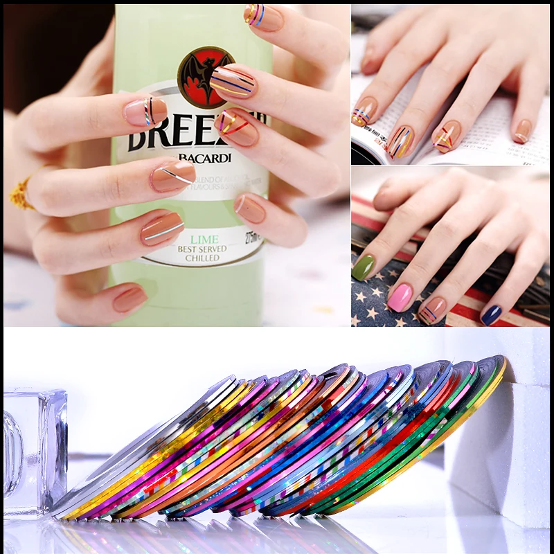 Лента разноцветная самоклеящаяся для дизайна ногтей 10 рулонов|tape line|nail decalstape line