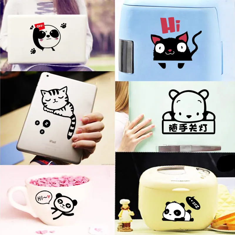 Симпатичные кошки и собаки панда DIY наклейки на выключатель украшения дома стену