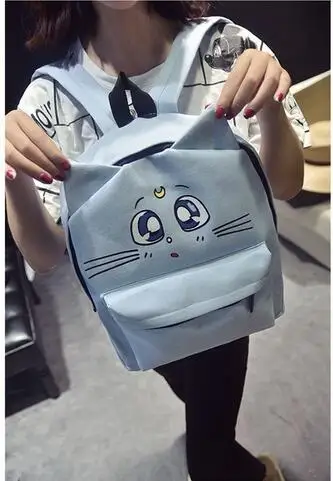 

Harajuku Style Backpack Sailor girl Canvas Backpack Cute Fold Cat Shoulder Bag School Bags For Teenager Girls Book Bag Rucksack