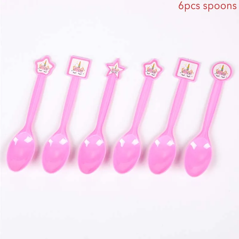 Unicorn Spoons Волшебный Единорог одноразовая посуда Радужный Единорог бумажная тарелка чашка с днем рождения украшения для детской вечеринки - Цвет: Unicorn Spoons