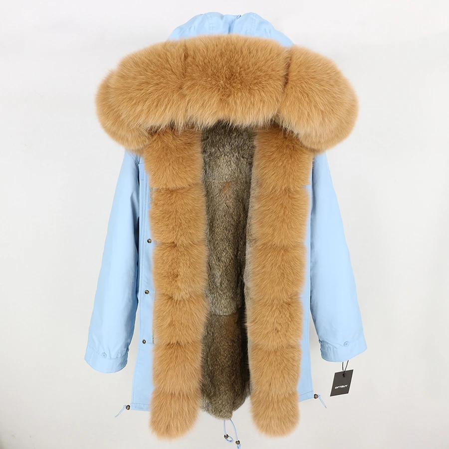 28 OFTBUY, зимняя женская куртка, пальто из натурального меха, длинная парка, Воротник из натурального Лисьего меха, капюшон, подкладка из кроличьего меха, толстая теплая верхняя одежда, бренд - Цвет: 28