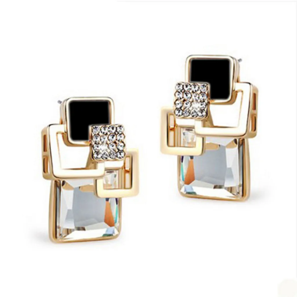 Элегантные винтажные квадратные серьги с кристаллами геометрические Изящная