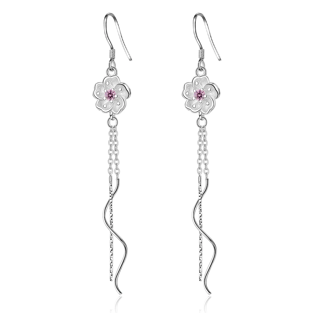 

MEYRROYU 925 Sterling Silver Classic Noble and Elegant Plum Crystal Earrings Fashion Simple Ladies Long Earrings