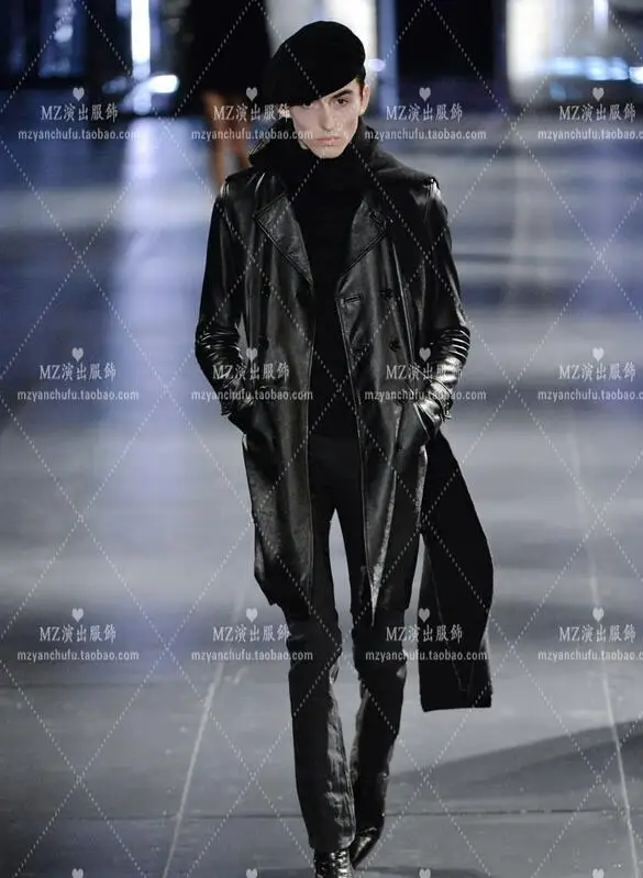 Мужской брендовый тонкий кожаный плащ GD Bigbang, длинное пальто 4XL 5XL, одежда для сцены, костюмы, S-5XL