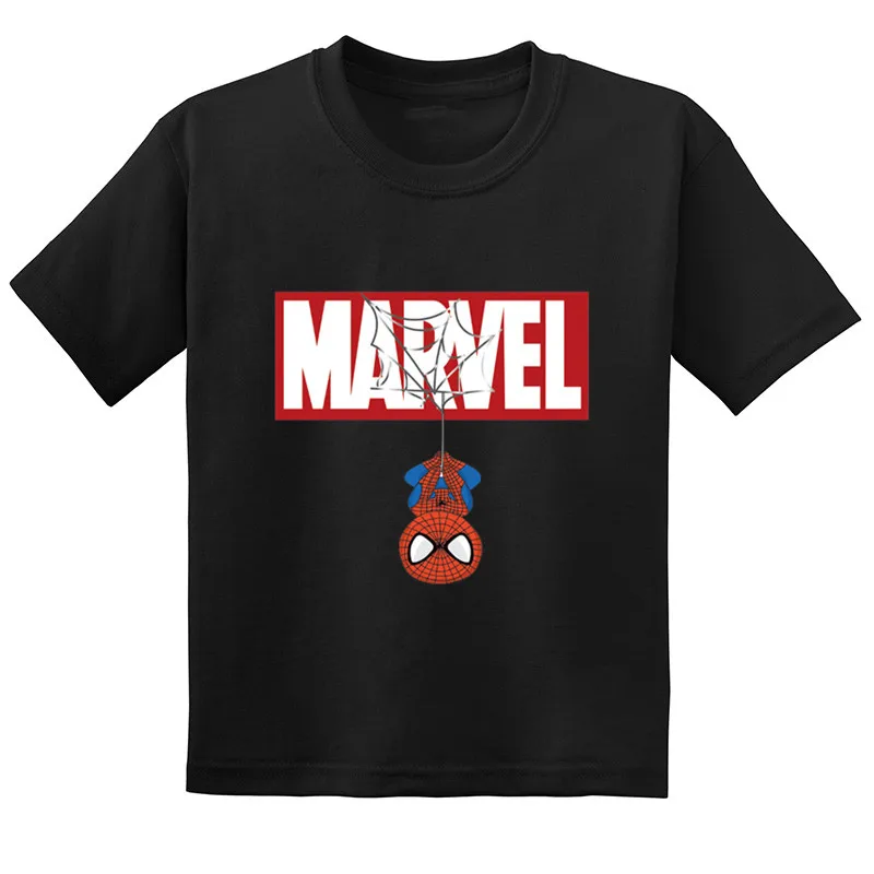 Black-A- Забавная детская футболка с принтом Человека-паука из мультфильма «Marvel» летняя хлопковая футболка с короткими рукавами для маленьких девочек повседневная одежда для мальчиков GKT276 - Color: Black-A-