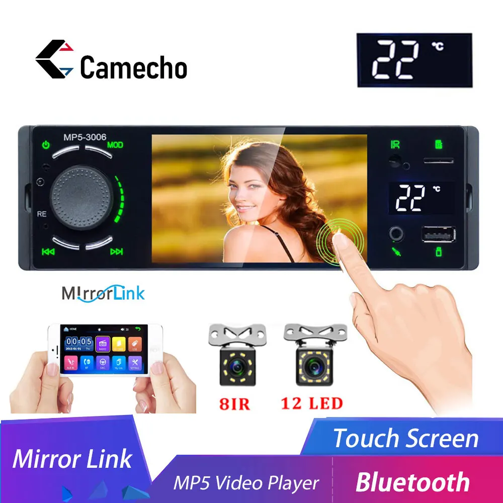 Camecho 1 din Авторадио Автомагнитола 4," сенсорный экран авто аудио Bluetooth стерео FM Aux-IN вход 1DIN MP5 мультимедийный плеер