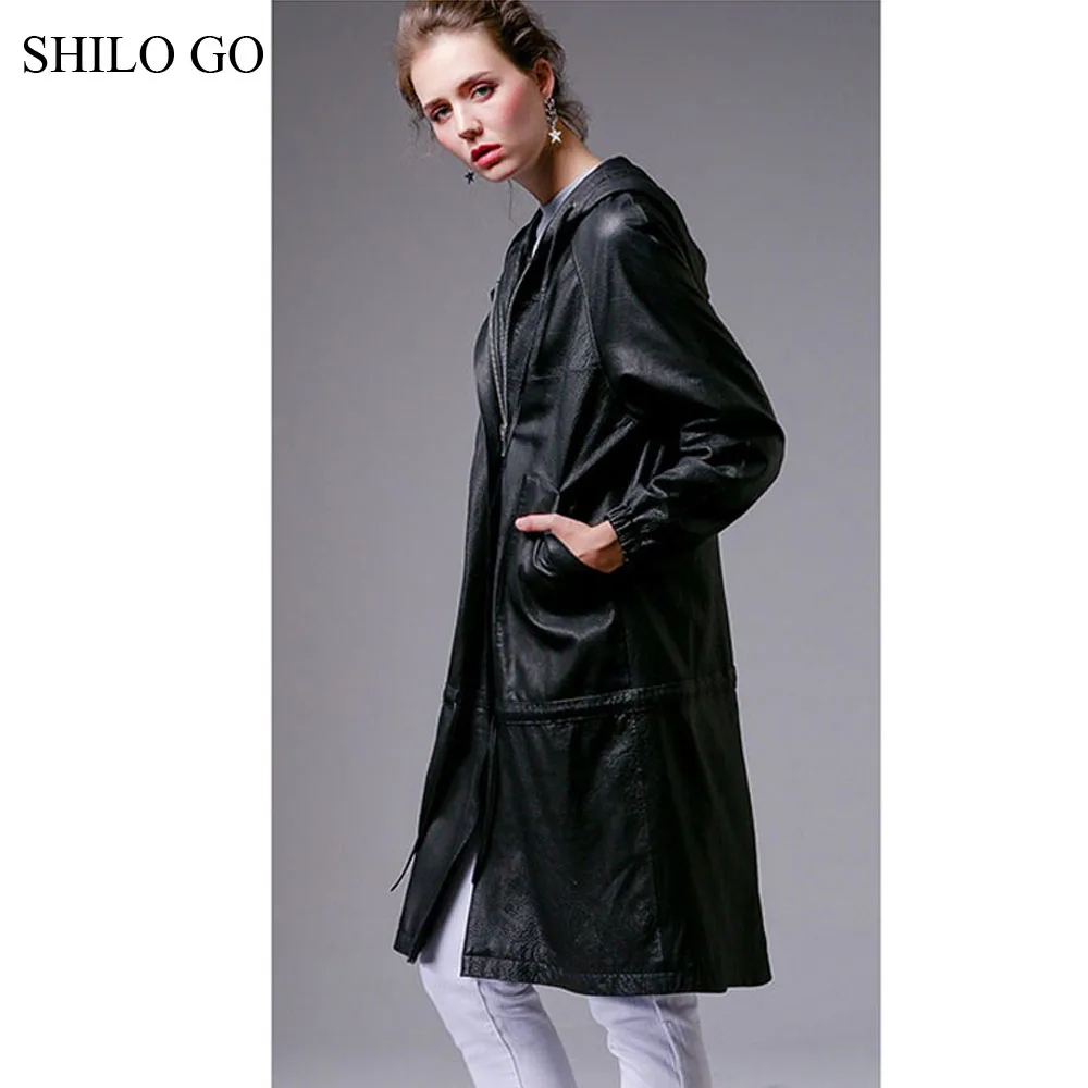 SHILO GO/кожаное пальто для женщин осеннее Модное Длинное Пальто из натуральной