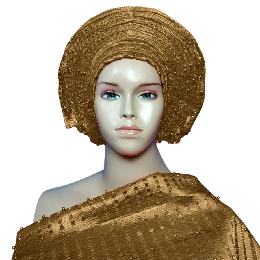 2018 оптовая продажа aso oke gele с бусинами ipele для африканских женщин|Африканская