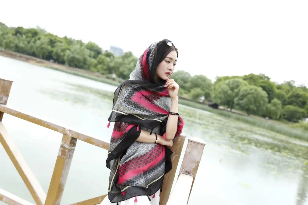 2017 Модные Винтажные шарфы с цветочной вышивкой и шаль Женская хлопковая длинная