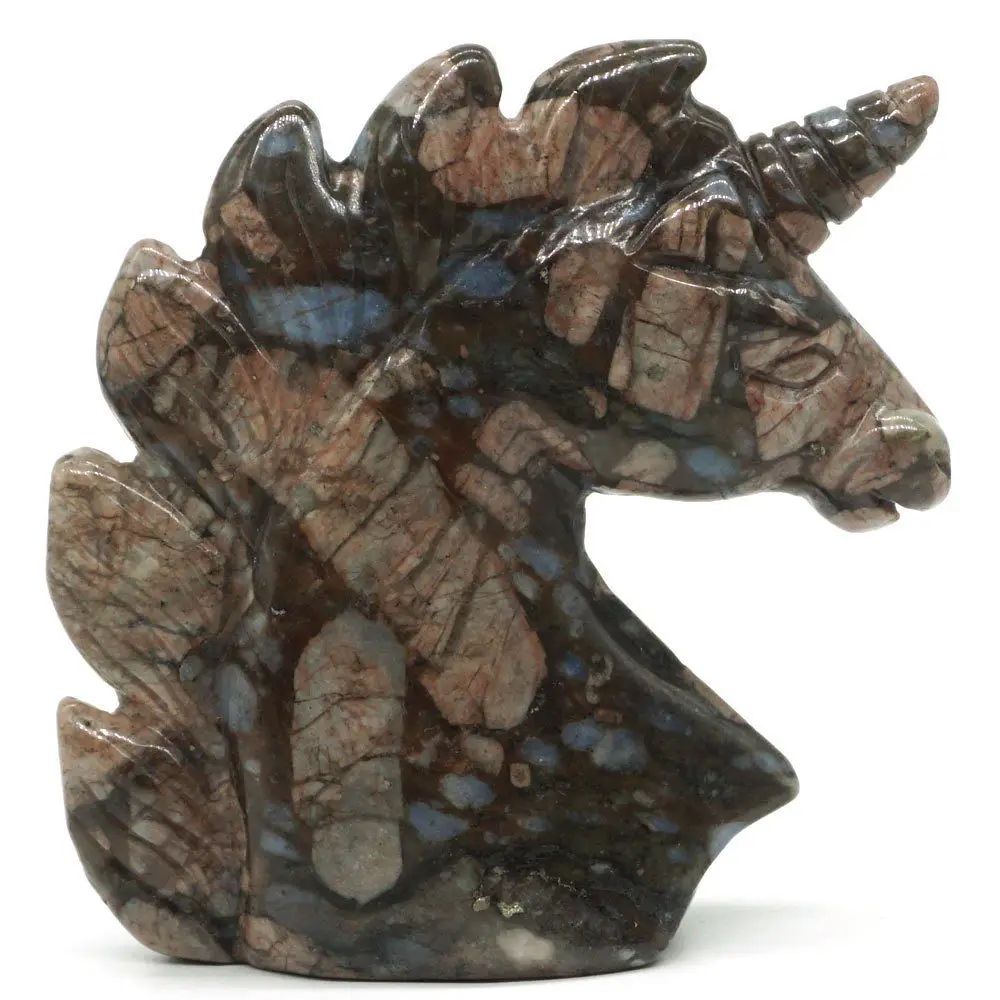3 &quotTexas Llanite синий опал Резная Голова Единорога рейки исцеляющая статуя домашний