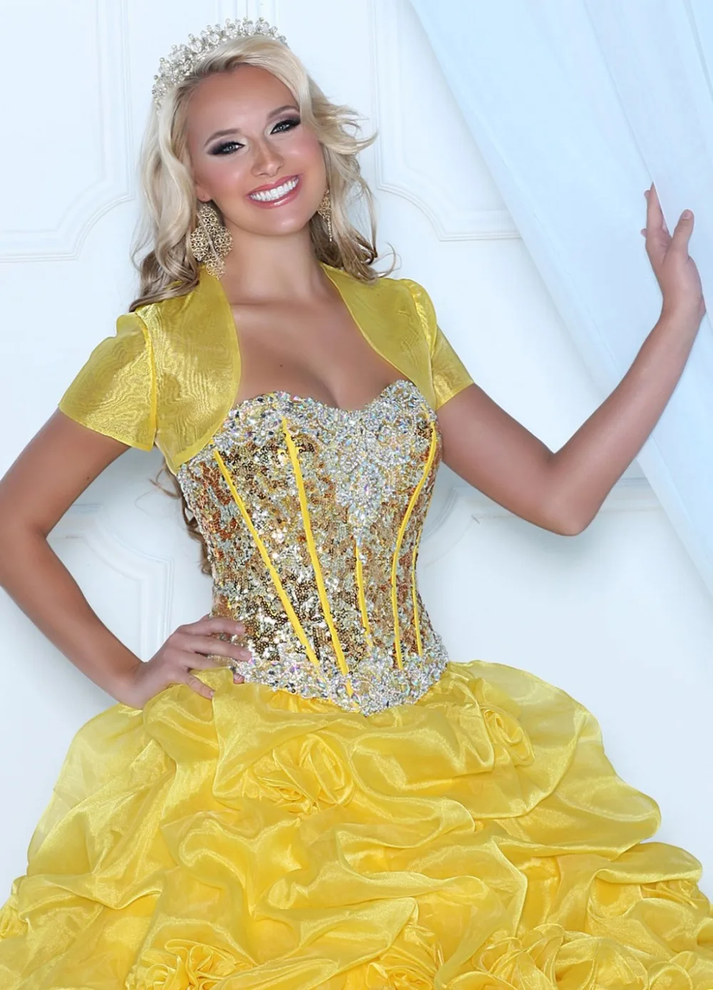 Бальное платье Желтый Пром Платье Charistmas Quinceanera Платья Милая Босоножки Назад|dresses