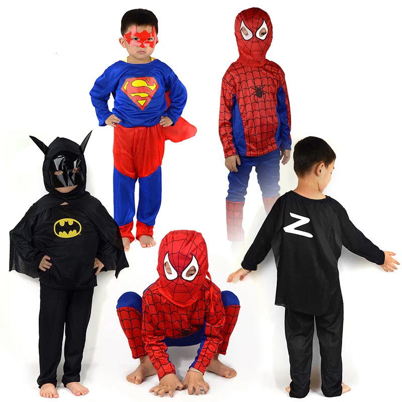 Red spiderman costume black batman superman halloween costumes for kids superhero capes anime cosplay carnival |