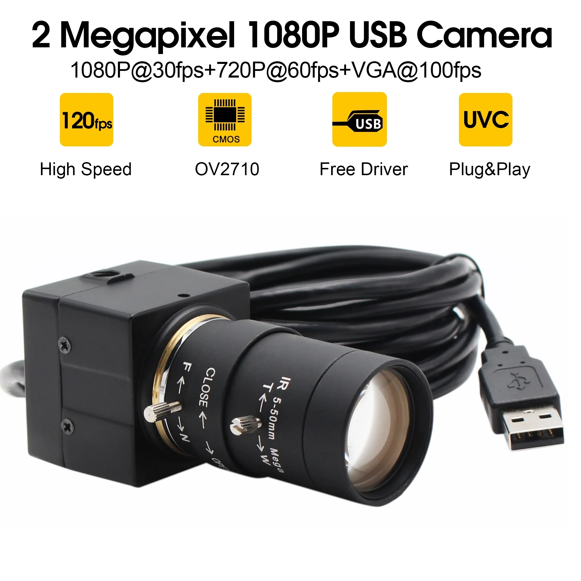 5-50 мм CS крепление объектива 1080P USB камера CMOS OV2710 MJPEG 30 fps/60 fps/120 fps USB видео камера с 3 м usb кабель
