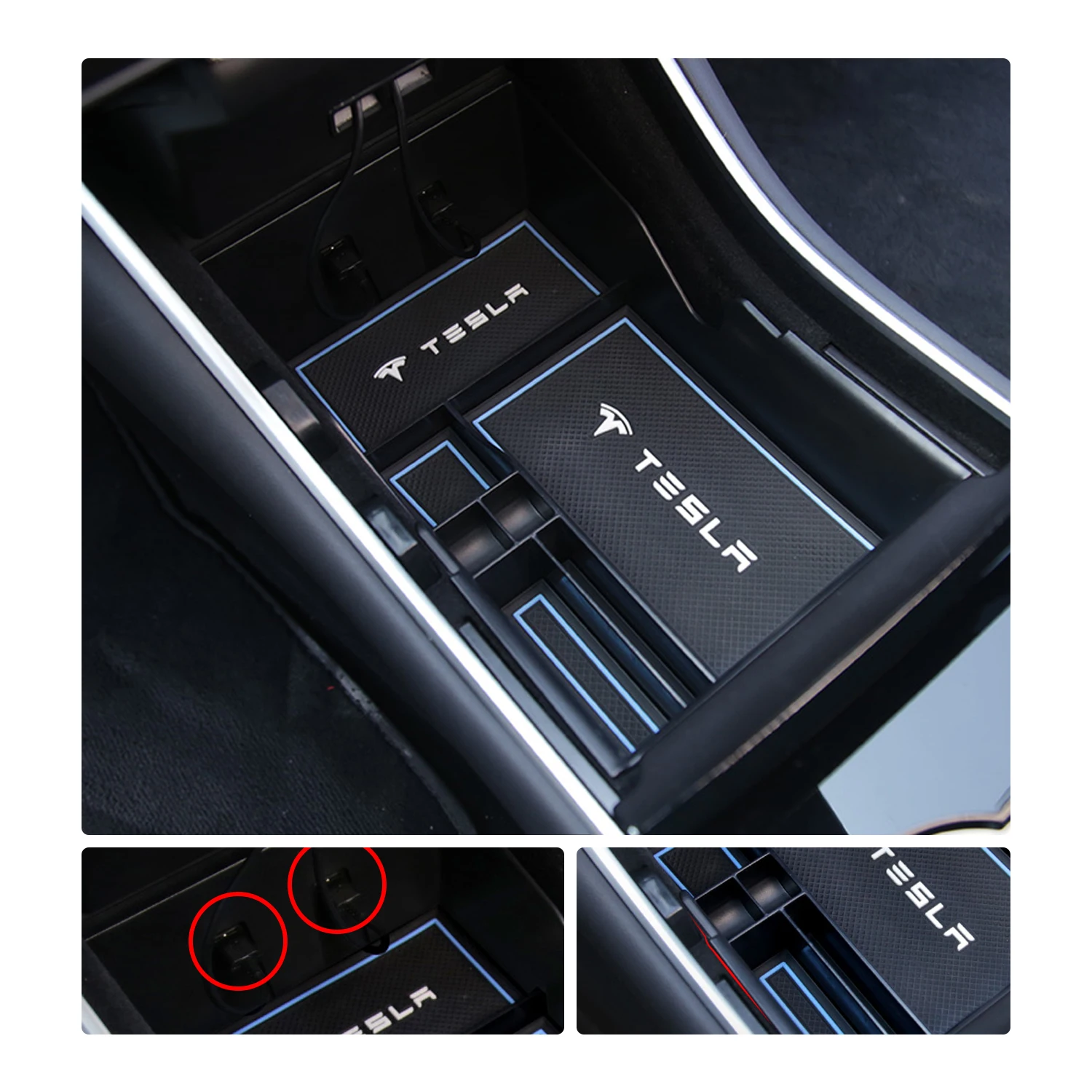 RUIYA ящик для хранения в подлокотнике автомобиля для Tesla модель 3 центральный ящик для хранения Противоскользящий резиновый ящик для укладки авто аксессуары для интерьера