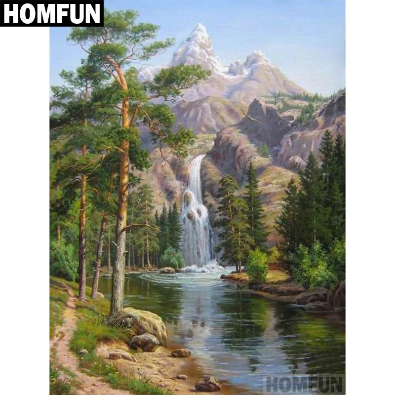 HOMFUN полная квадратная/круглая дрель 5D DIY Алмазная картина "Горный Водопад" 3D вышивка крестиком 5D домашний декор A00693