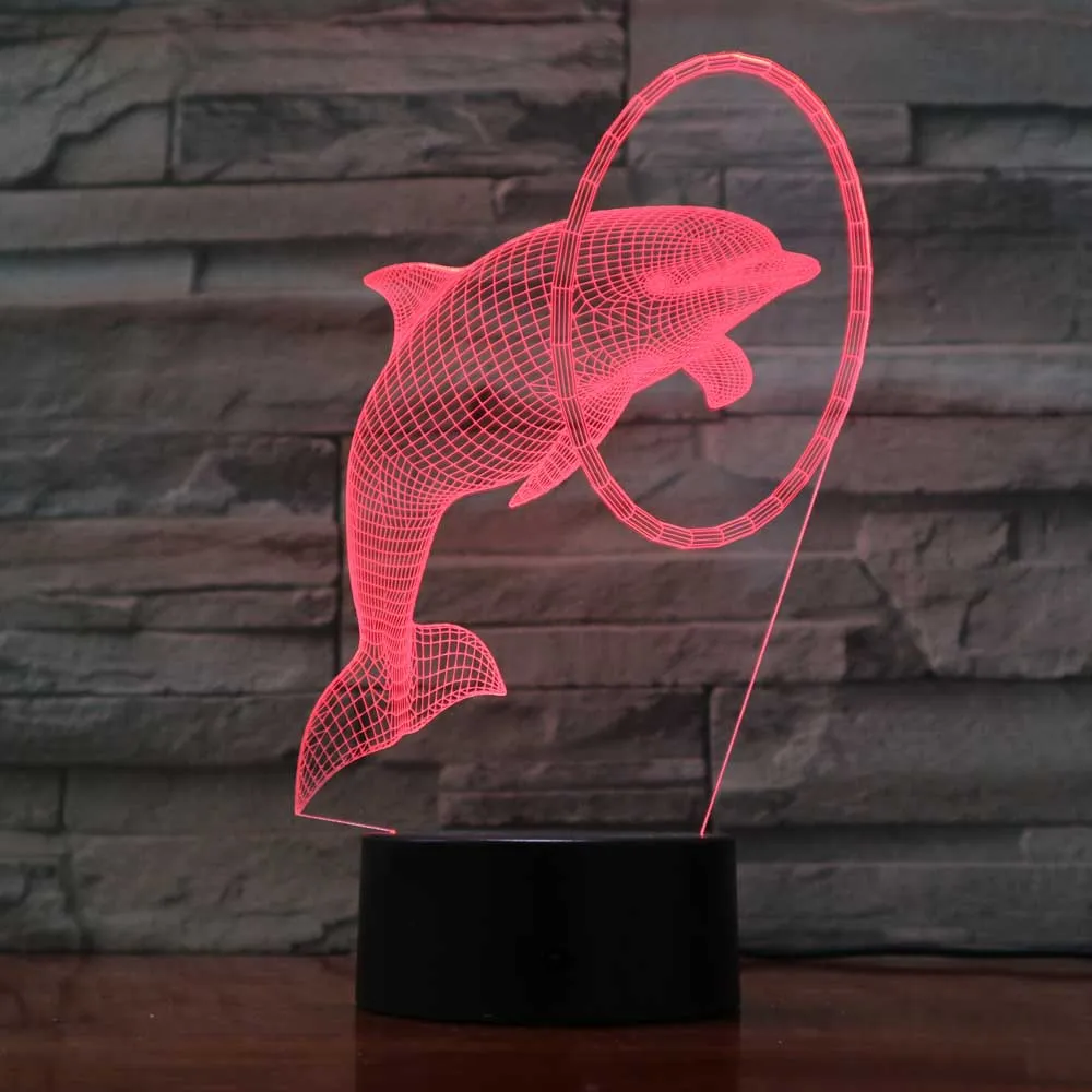 Светодиодная лампа 3D Dolphin для детской комнаты разноцветная Ночная декоративная