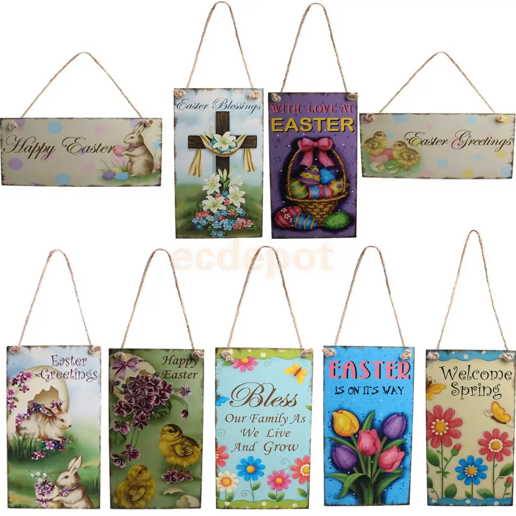 Винтажный деревянный куриный кролик Счастливой Пасхи Весенняя дверь Настенный