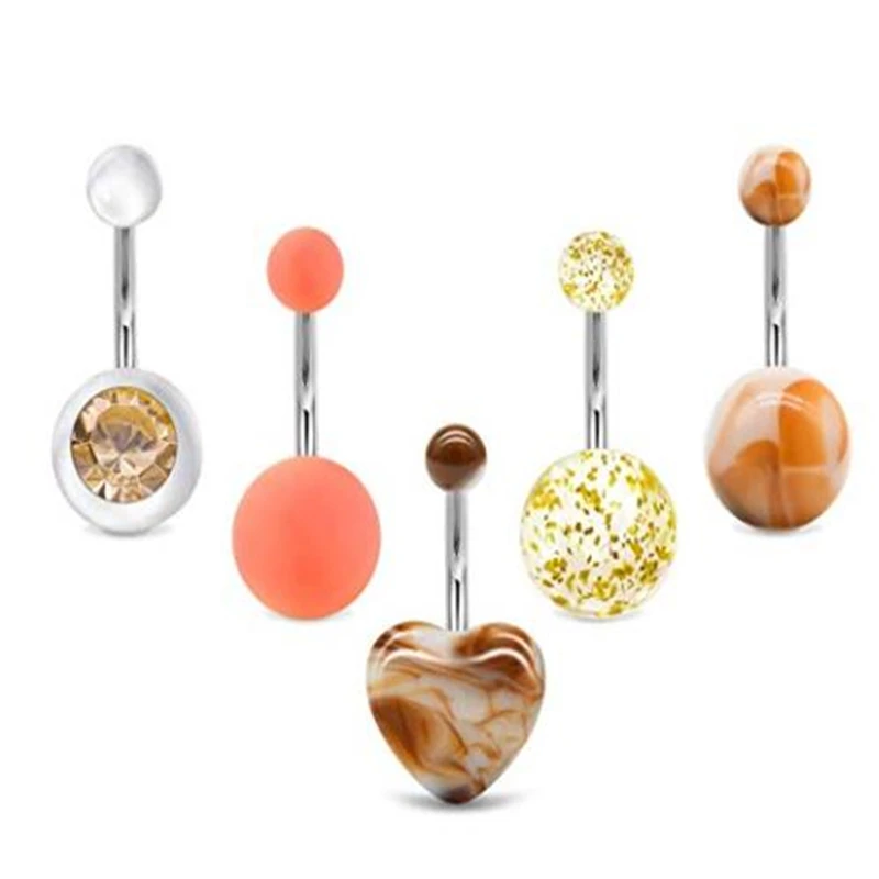 

JFORYOU 5 Pcs Belly Button Rings Stainless Steel for Women Girls Navel Rings 5 Style 14G Navel Piercing Body Piercing Jewelry