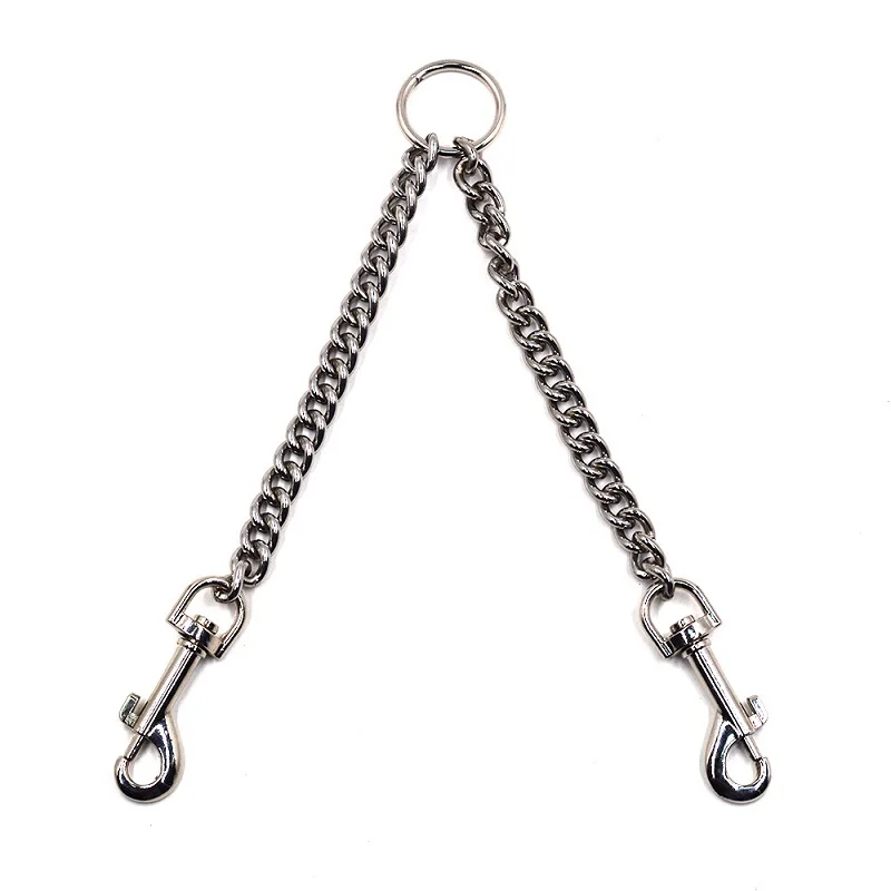 New Multi - function stainless steel dog chain double leashes One drag two Dog slip chains collar Pet traction rope lead leash