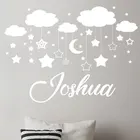 Персонализированные настенные виниловые наклейки с именами, домашний декор, детская комната, облака, луна, звезда, наклейки на стену, детская спальня, 3N07