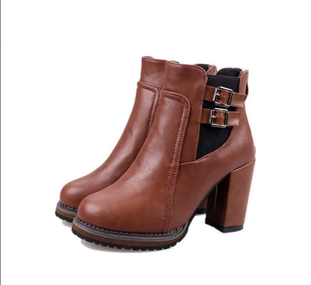 Autumn Buckle classic large size Women Boot Autumn spring Short shoes Women High Heel Shoes women Boots Women Ankle Boots Black