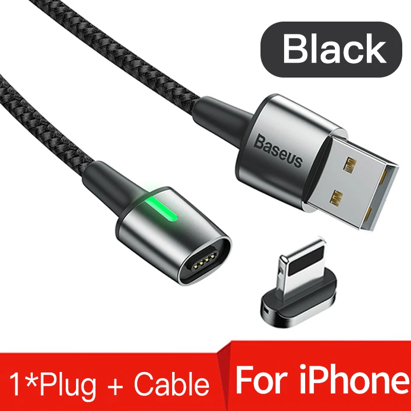 Магнитный Micro USB кабель Baseus для iPhone samsung type-C кабель для зарядки Магнитный адаптер для зарядного устройства usb type C кабели для мобильных телефонов - Цвет: Black For iPhone