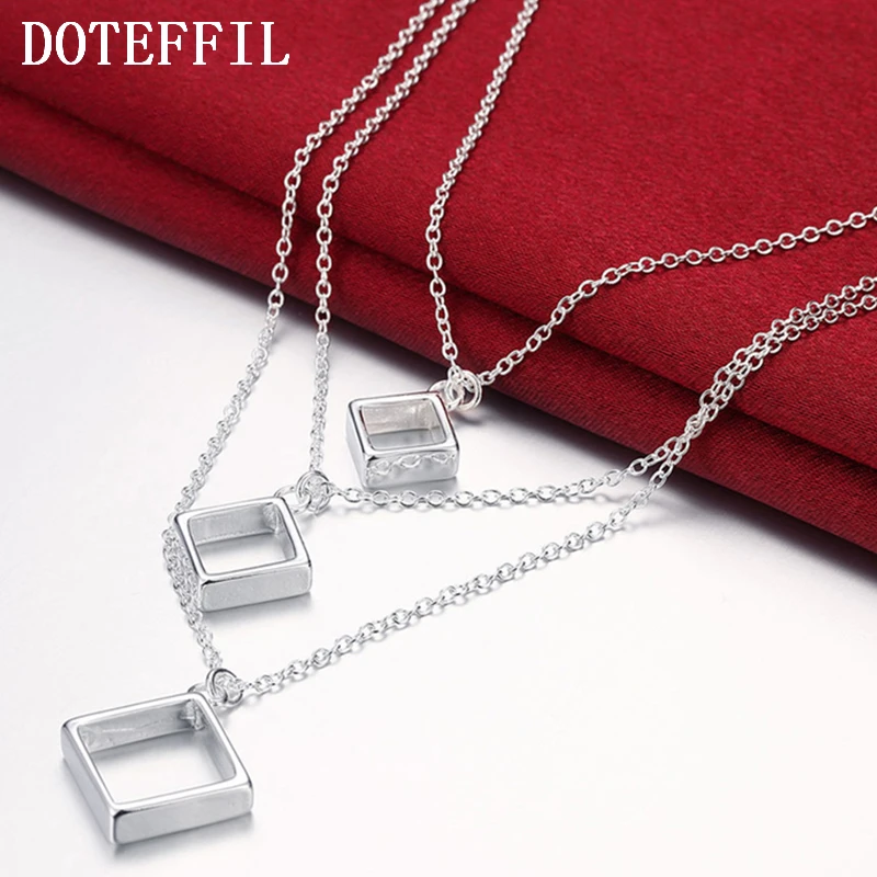 DOTEFFIL серебро 925 пробы 18 дюймов цепочка три квадратных кулона ожерелье для женщин