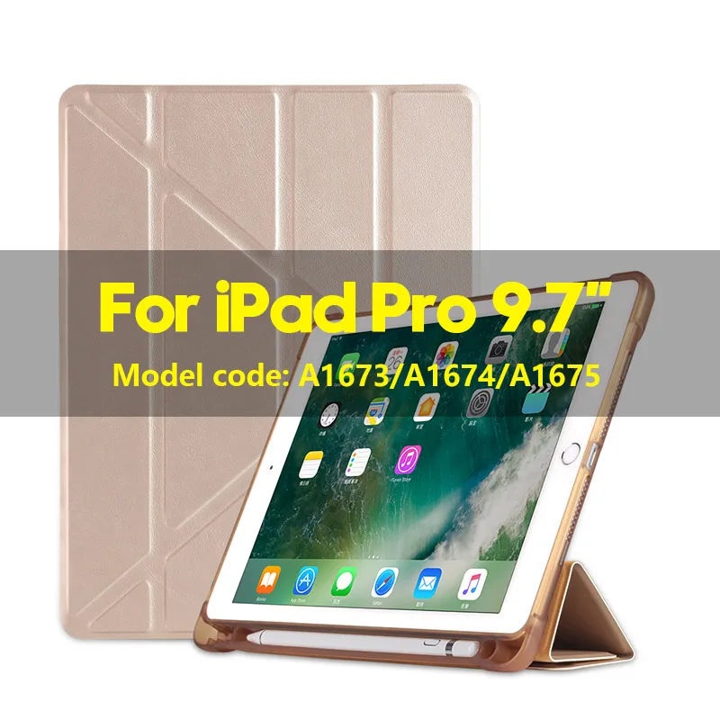 ПУ; кожа; силикон чехол для iPad Pro 9," с держателем карандашей Смарт мульти складной Стенд противоударный чехол для iPad Pro чехол 9,7 - Цвет: For Air 1-Gold