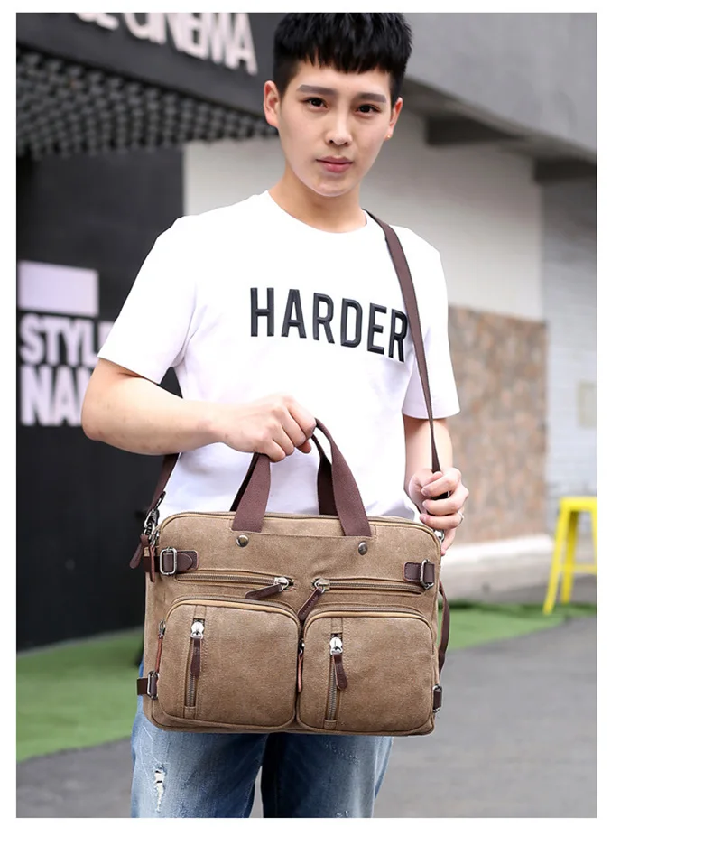 Men Canvas Briefcase Business Laptop Handbag Large Messenger Shoulder Bag Big Casual Male Tote Back Bags Travel Suitcase XA162ZC