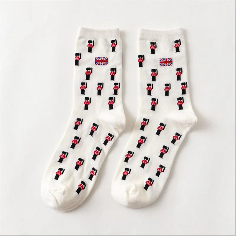 Женские Носки Huf, рисунок с героями мультфильмов, дышащие милые носки в британском стиле, подарки, носочки, женские повседневные носки, Хлопковая женская одежда - Цвет: Белый