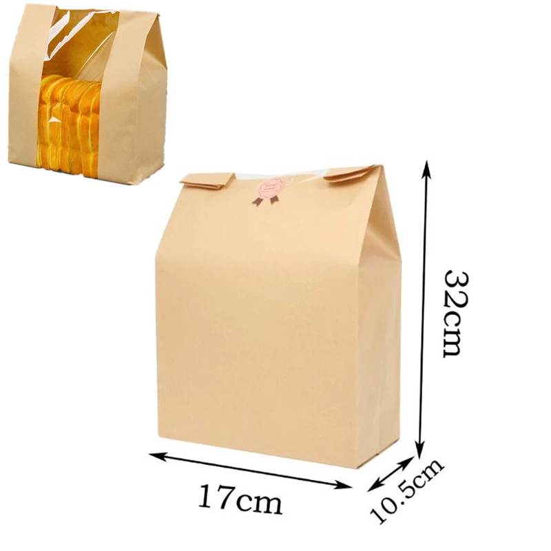 Kraft 10x17x32cm LBSISI Life, 50 шт., крафт-бумага, для хлеба, прозрачный, избегайте упаковки масла, для тостов, для окон, для выпечки, на вынос, для еды, посылка, для торта, вечерние сумки - Цвет: Kraft 10x17x32cm