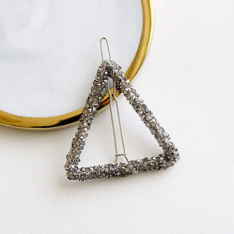 Triangle Black 1Pcs Fashion Crystal Rhinestones Hair Clip Hairpin Star Triangle Round Shape Women Hair Clips Barrettes Hair Styling Accessories - Цвет: Triangle Black