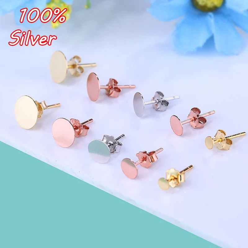 

925 Silver Color woman Stud earring blank base Fit inlay 3mm 5mm 6mm 7mm 8mm jewelry making accessories wholesale
