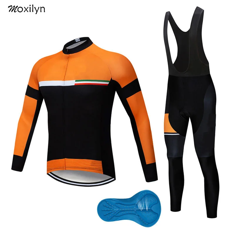 without fleece set 2 Moxilyn, набор Джерси для велоспорта, Зимняя Теплая Флисовая одежда с длинным рукавом для гонок, одежда для велоспорта, Ropa Ciclismo, оранжевый велосипедный костюм - Цвет: without fleece set 2