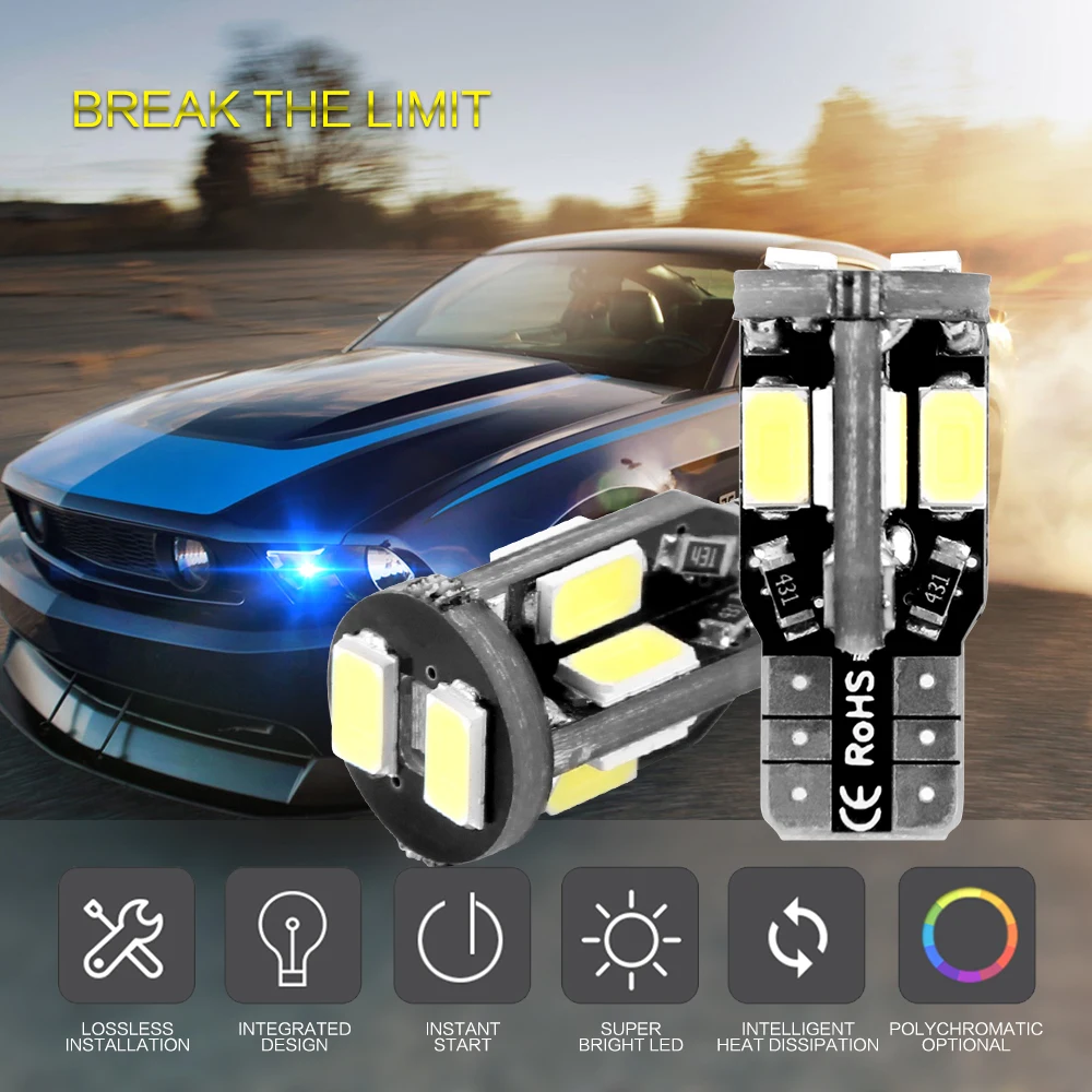 Bogrand 2 шт. автостайлинг 10SMD 5730 Canbus T10 светодиод без ошибок w5w 194 168 Автомобильная