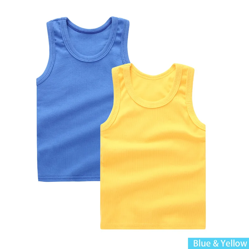Blue Yellow Комплект из 2 предметов; детская футболка без рукавов; майки для мальчиков и девочек; топ на бретелях; футболка; 0932 - Цвет: Blue Yellow