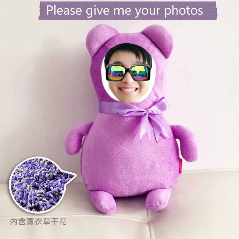 

Provide photo Little bear doll lavende cushion Real human pillows Christmas decorations diy gift Birthday Valentine's Day